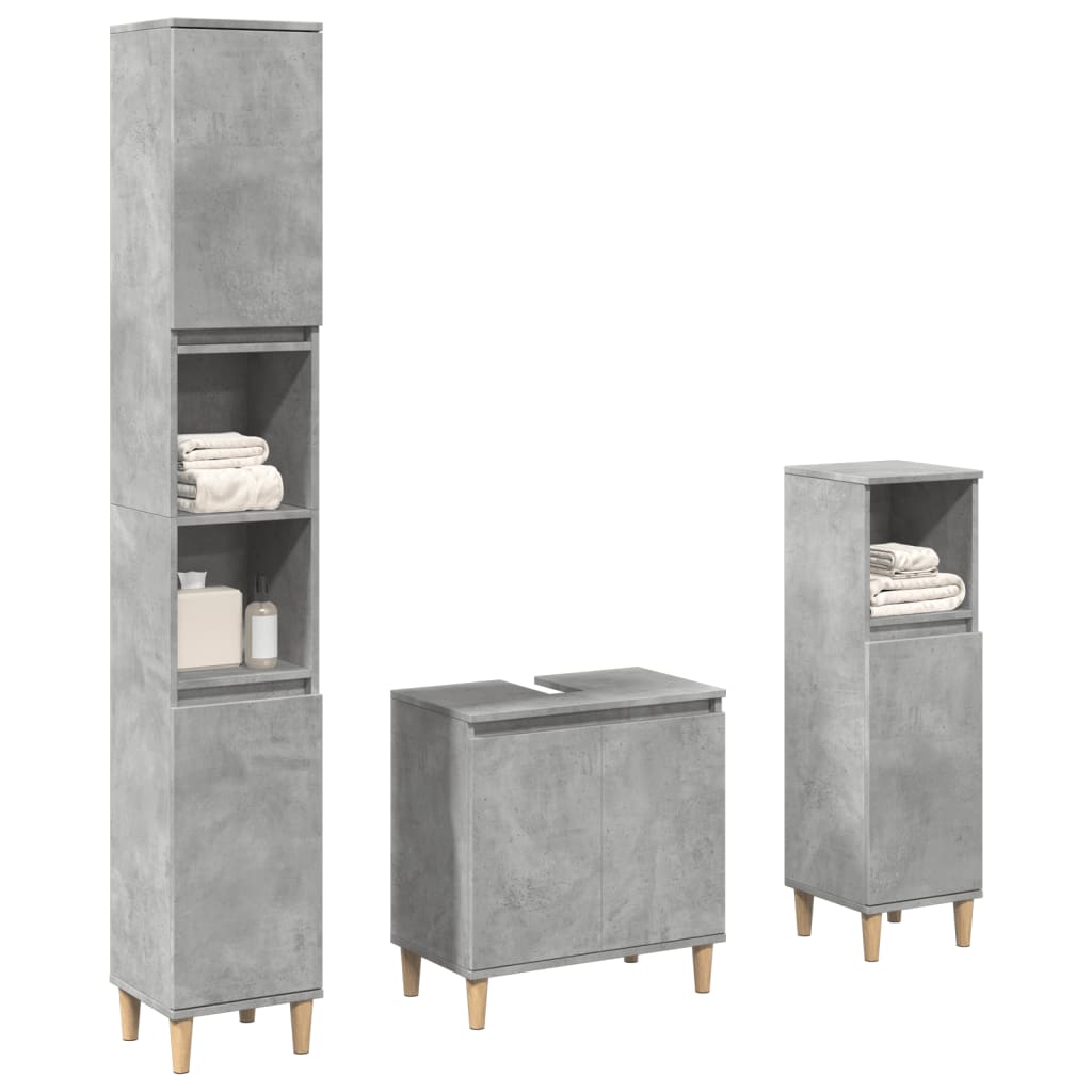 Set Mobili da Bagno 3 pz Grigio Cemento in Legno Multistrato | homemem39
