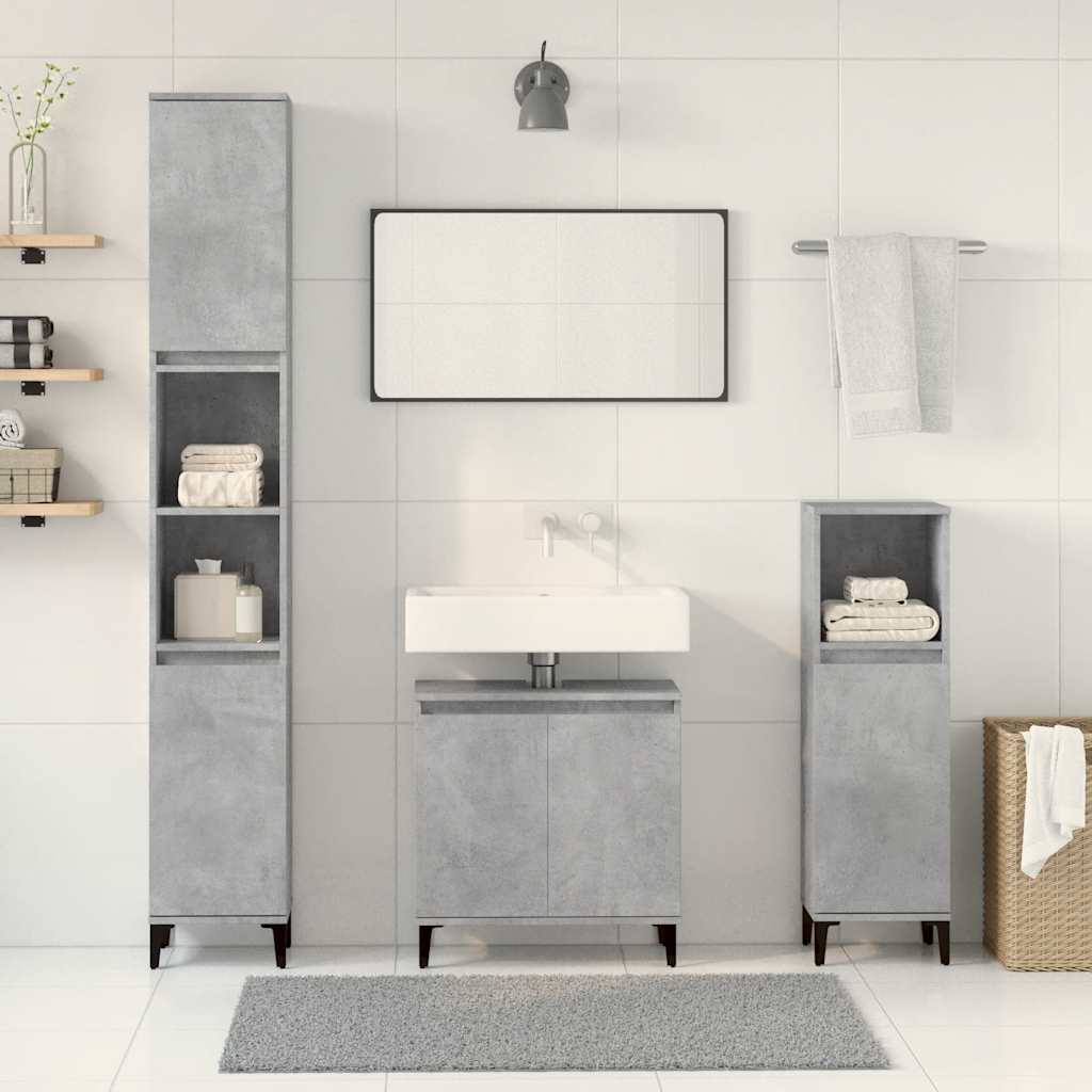 Set Mobili da Bagno 3 pz Grigio Cemento in Legno Multistrato - homemem39
