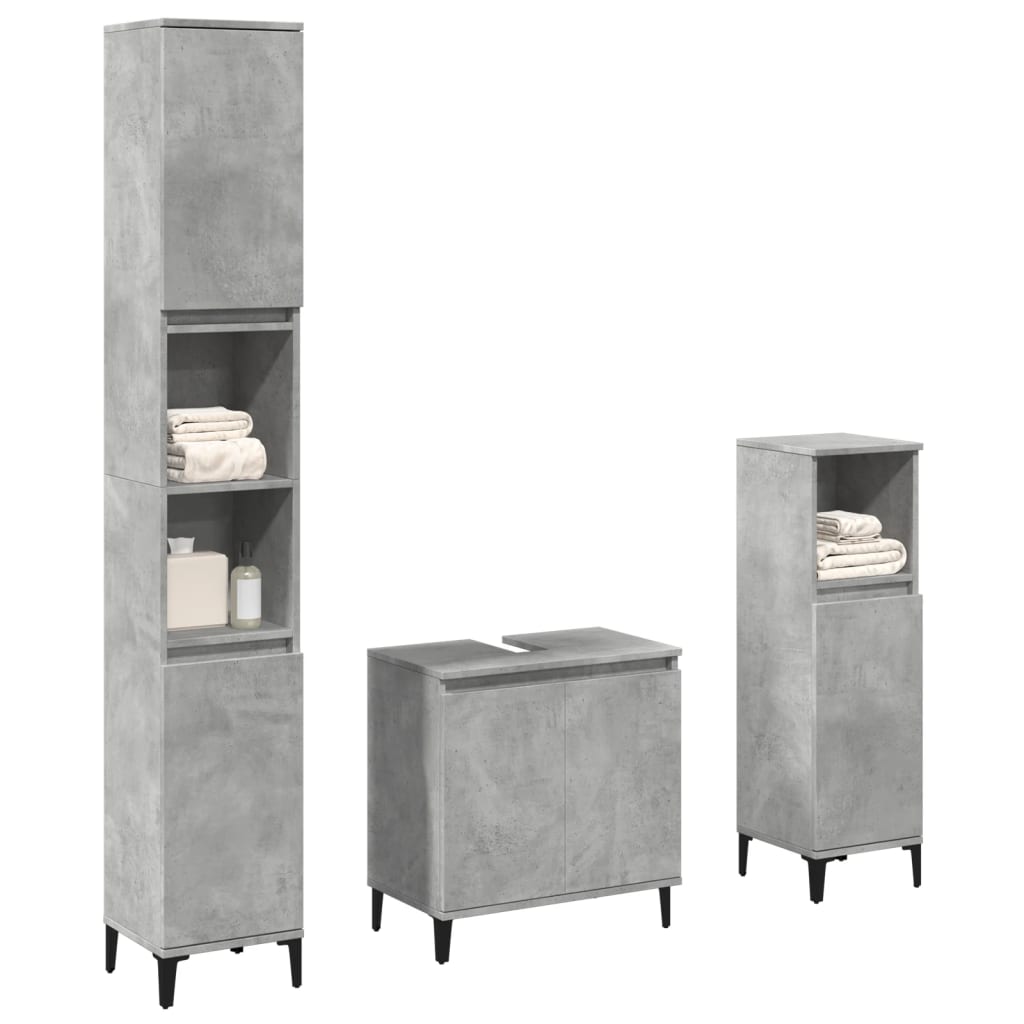 Set Mobili da Bagno 3 pz Grigio Cemento in Legno Multistrato - homemem39