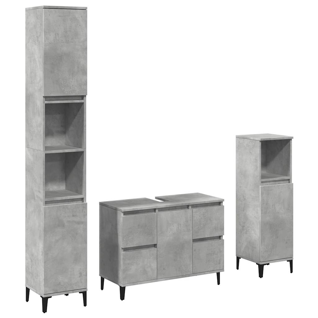 Set Mobili da Bagno 3 pz Grigio Cemento in Legno Multistrato | homemem39