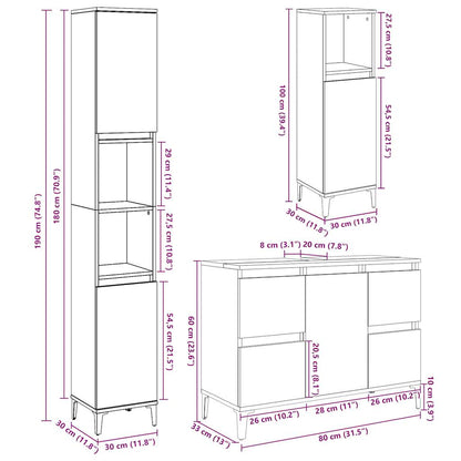 Set Mobili da Bagno 3 pz Grigio Cemento in Legno Multistrato | homemem39