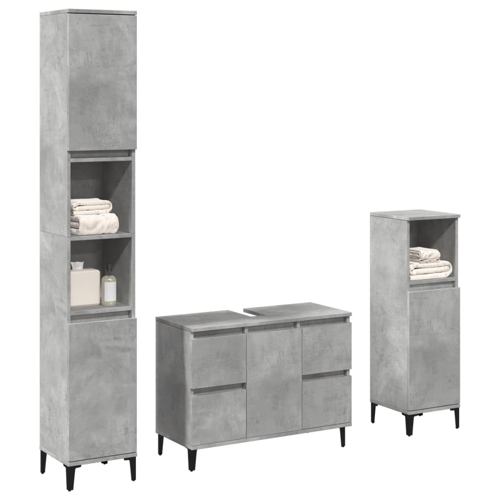 Set Mobili da Bagno 3 pz Grigio Cemento in Legno Multistrato | homemem39
