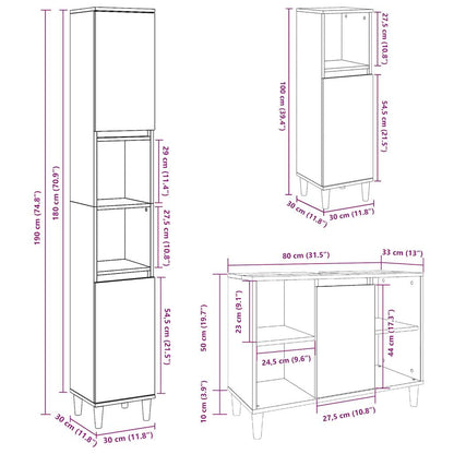 Set Mobili da Bagno 3 pz Grigio Cemento in Legno Multistrato | homemem39