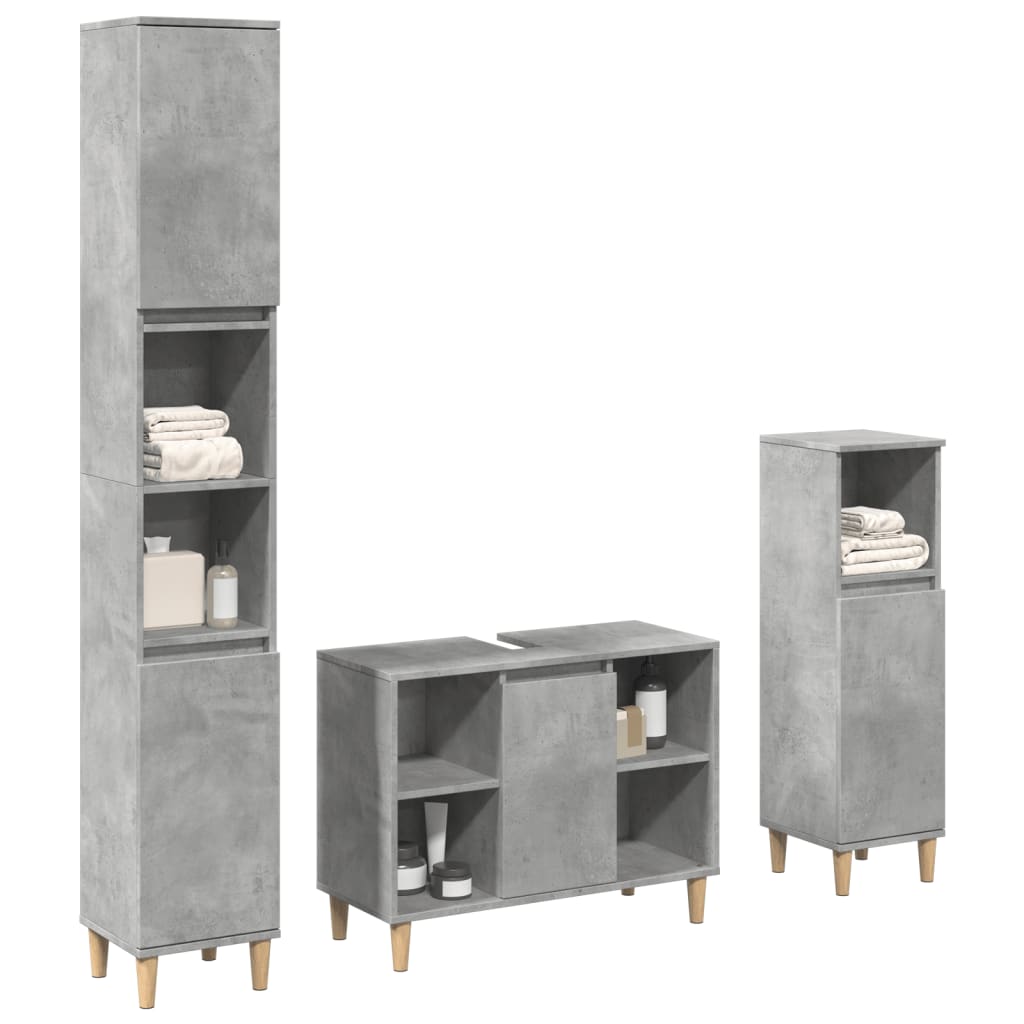 Set Mobili da Bagno 3 pz Grigio Cemento in Legno Multistrato | homemem39