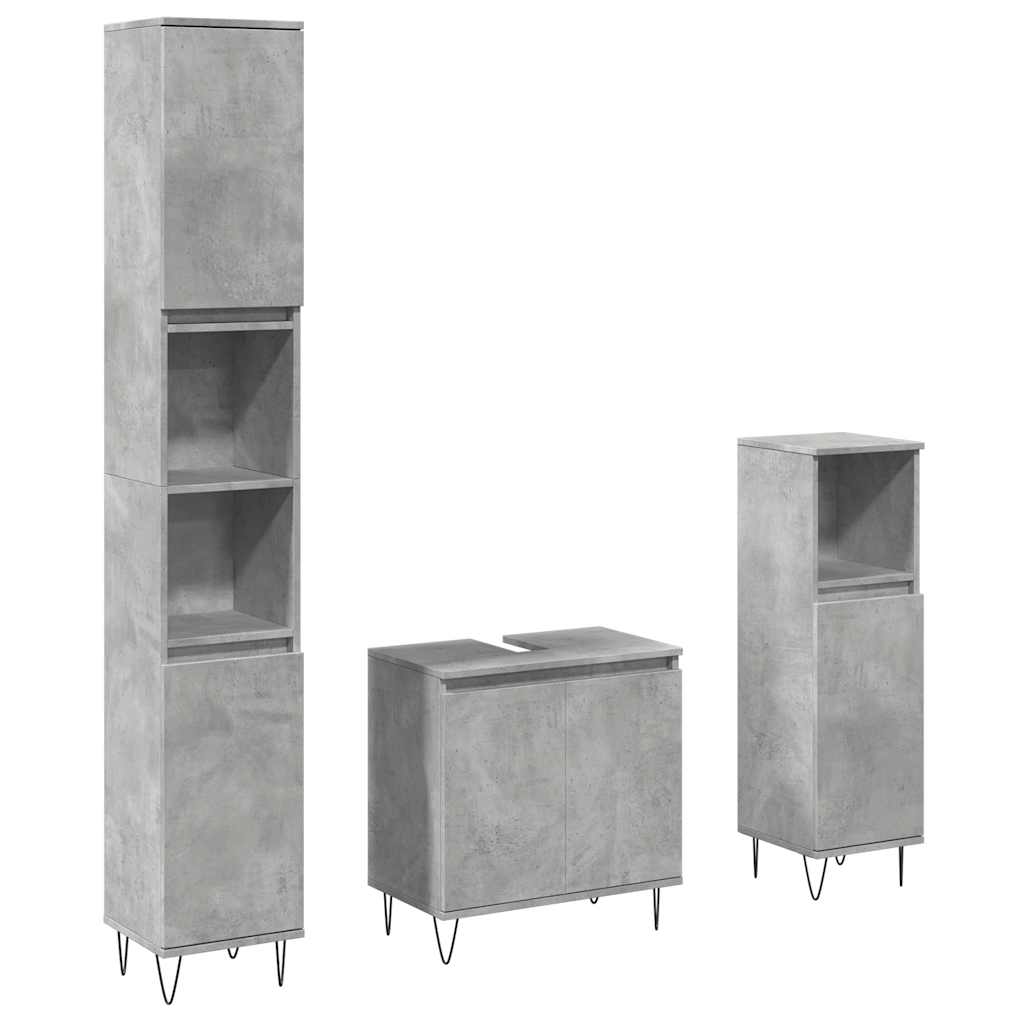Set Mobili da Bagno 3 pz Grigio Cemento in Legno Multistrato | homemem39