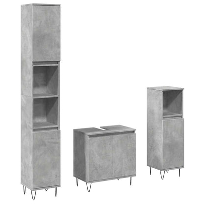 Set Mobili da Bagno 3 pz Grigio Cemento in Legno Multistrato | homemem39
