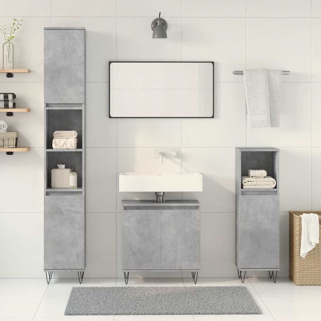 Set Mobili da Bagno 3 pz Grigio Cemento in Legno Multistrato | homemem39