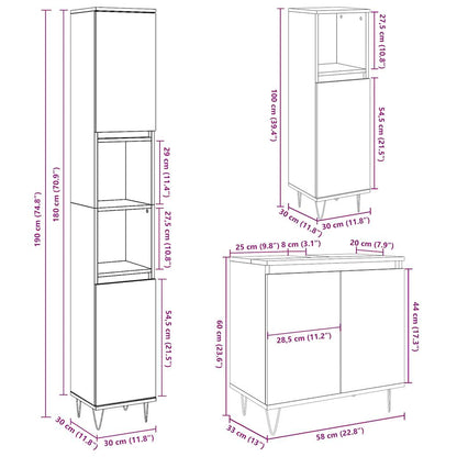 Set Mobili da Bagno 3 pz Grigio Cemento in Legno Multistrato | homemem39