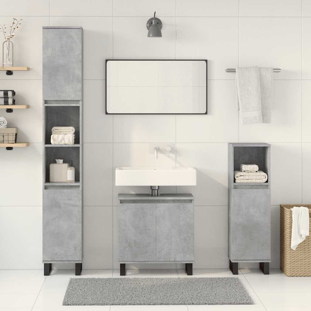 Set Mobili da Bagno 3 pz Grigio Cemento in Legno Multistrato