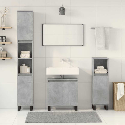 Set Mobili da Bagno 3 pz Grigio Cemento in Legno Multistrato