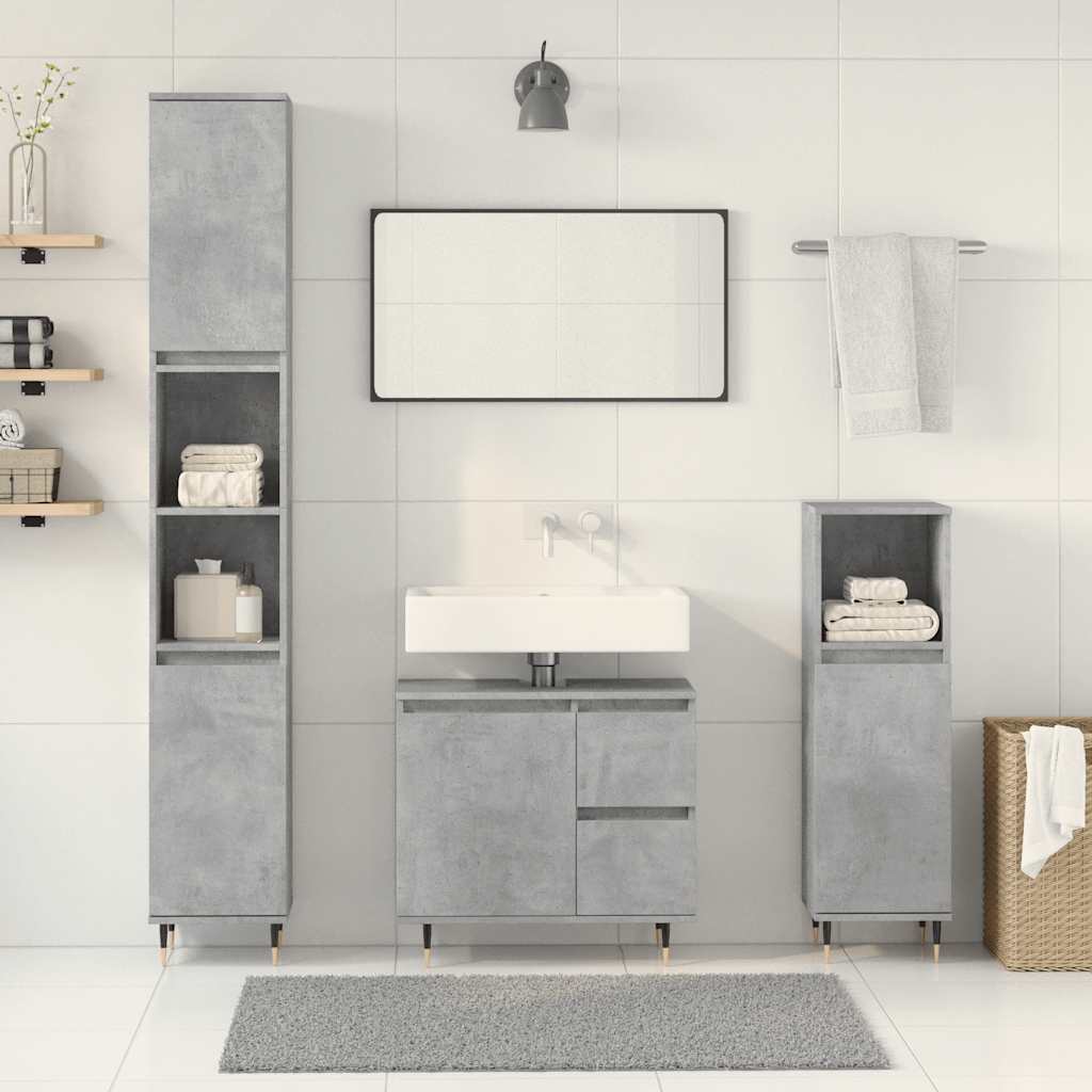 Set Mobili da Bagno 3 pz Grigio Cemento in Legno Multistrato | homemem39
