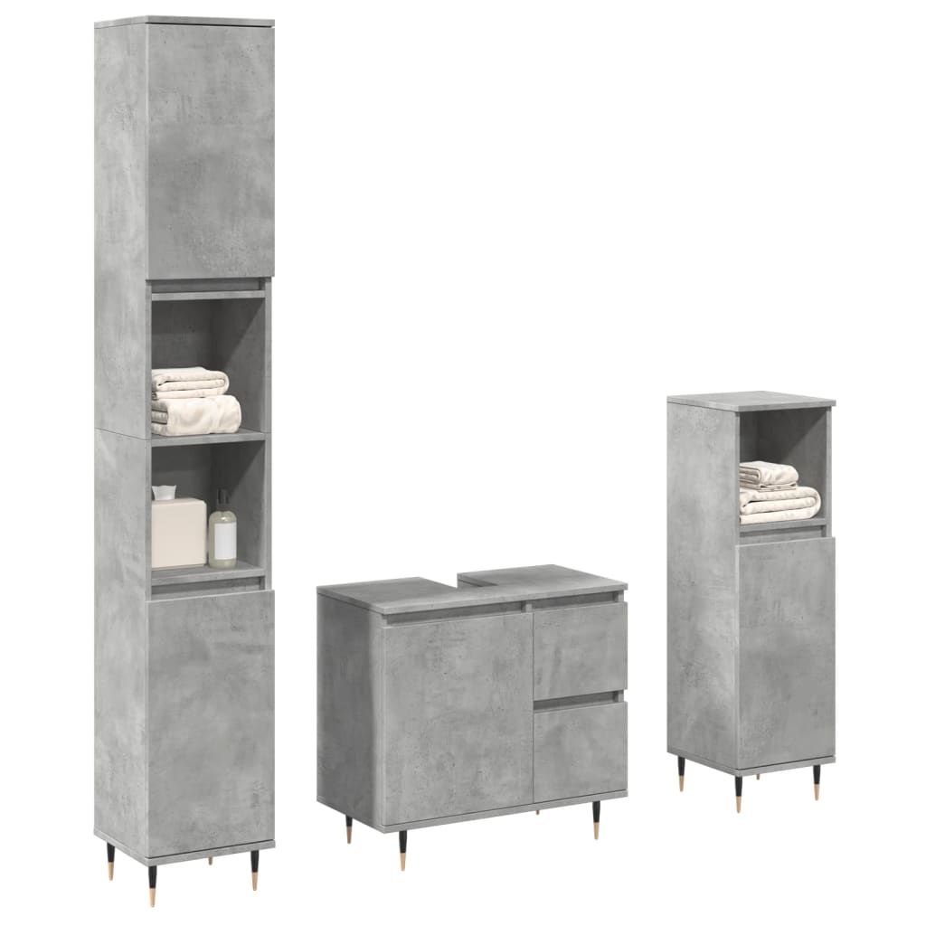 Set Mobili da Bagno 3 pz Grigio Cemento in Legno Multistrato | homemem39