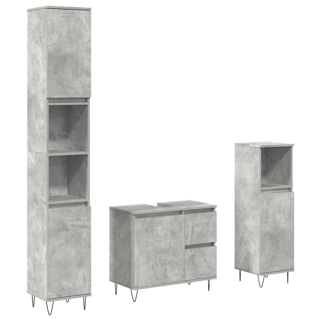 Set Mobili da Bagno 3 pz Grigio Cemento in Legno Multistrato | homemem39