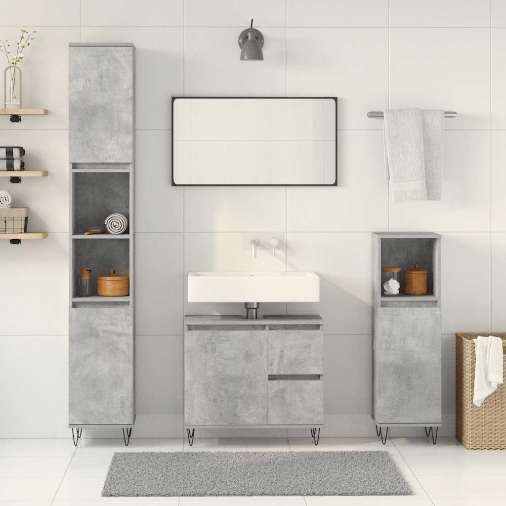Set Mobili da Bagno 3 pz Grigio Cemento in Legno Multistrato | homemem39