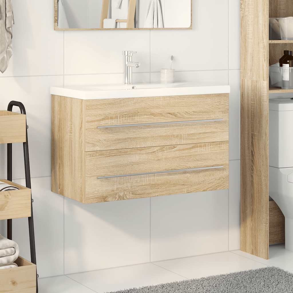 Set Mobili da Bagno 2 pz Rovere Sonoma in Legno Multistrato