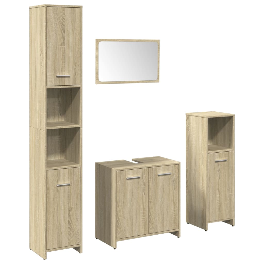 Set Mobili da Bagno 4 pz Rovere Sonoma in Legno Multistrato | homemem39