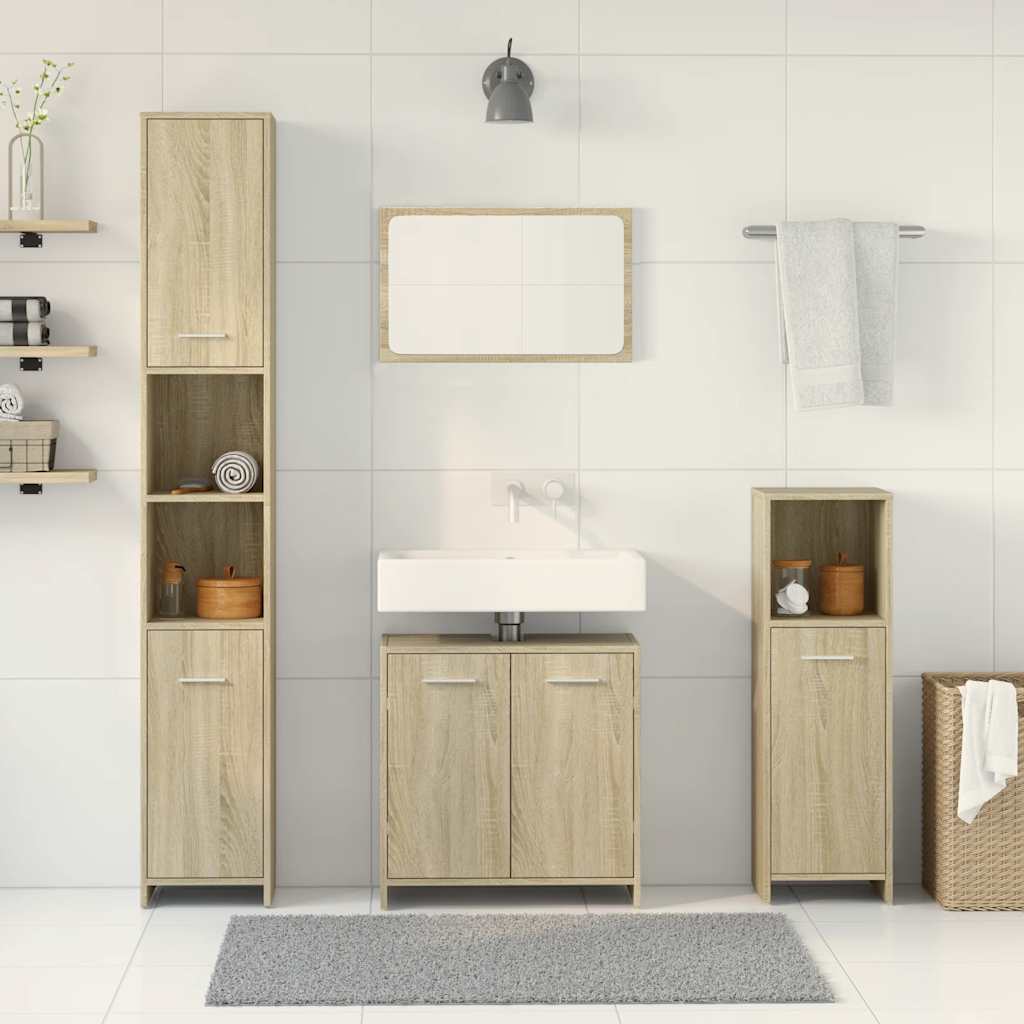 Set Mobili da Bagno 4 pz Rovere Sonoma in Legno Multistrato | homemem39