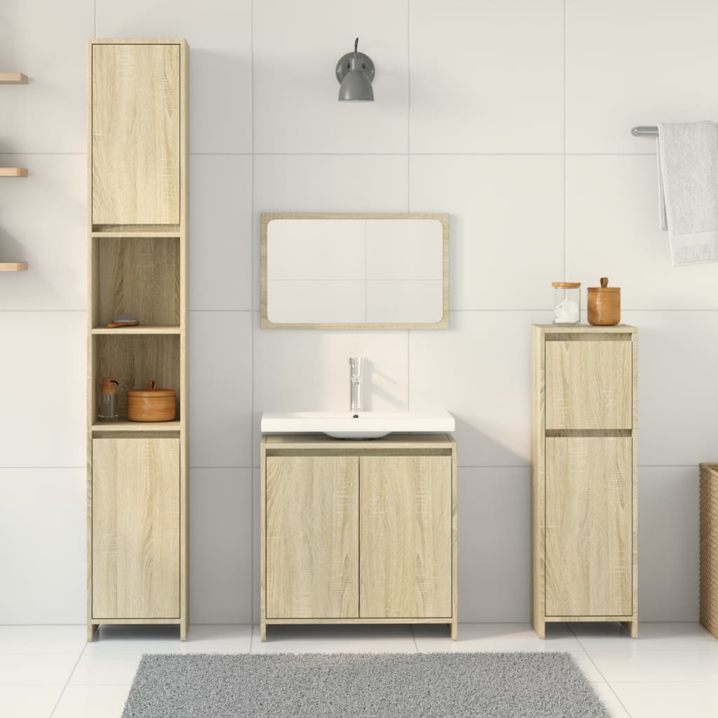 Set Mobili da Bagno 4 pz Rovere Sonoma in Legno Multistrato | homemem39