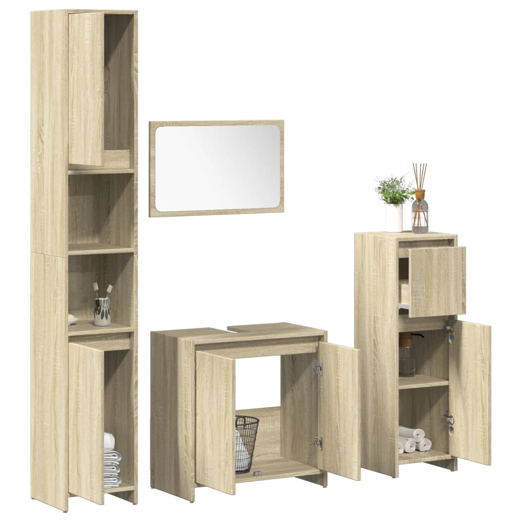 Set Mobili da Bagno 4 pz Rovere Sonoma in Legno Multistrato | homemem39