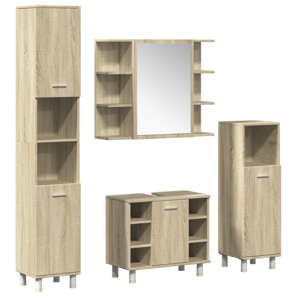 Set Mobili da Bagno 4 pz Rovere Sonoma in Legno Multistrato