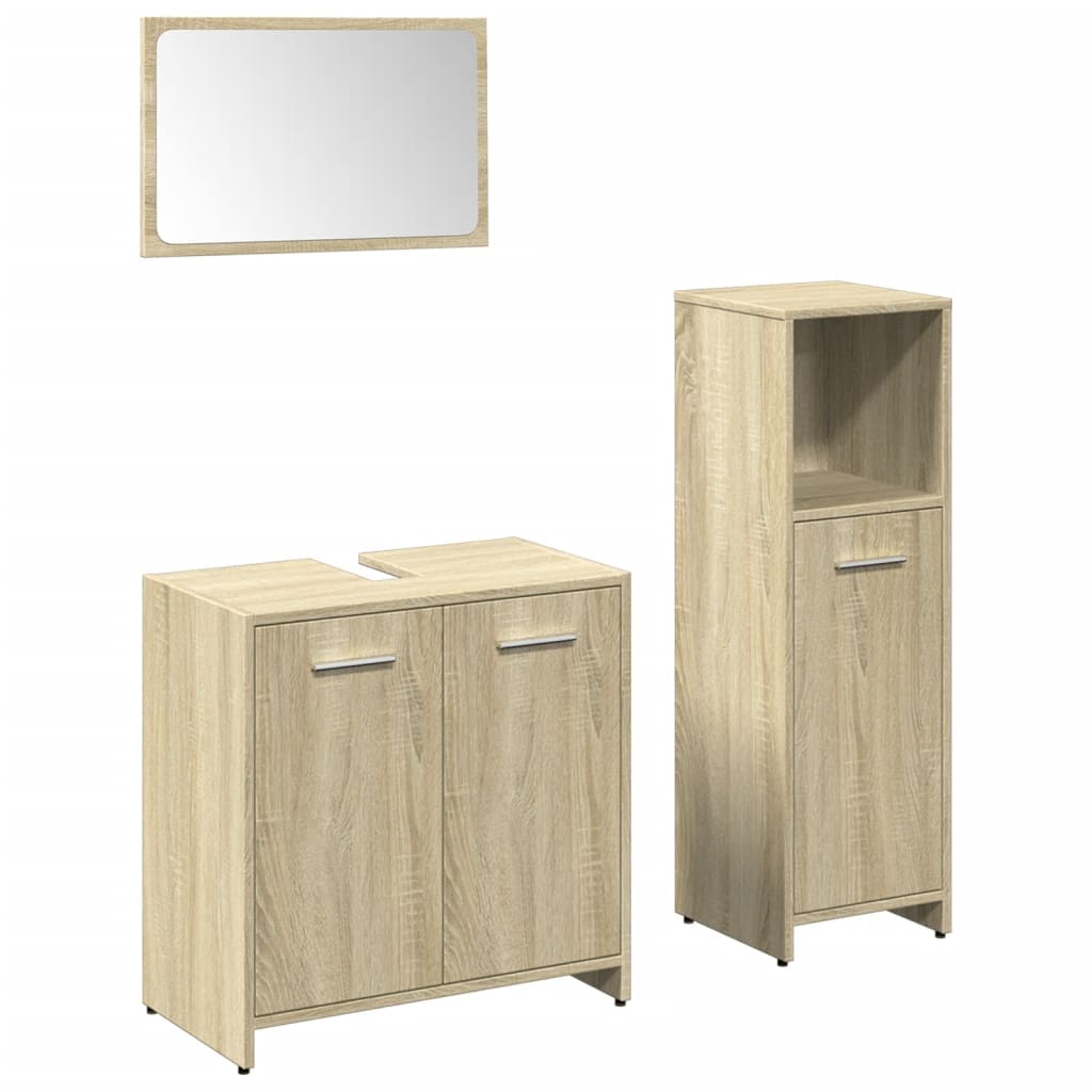 Set Mobili da Bagno 3 pz Rovere Sonoma in Legno Multistrato | homemem39