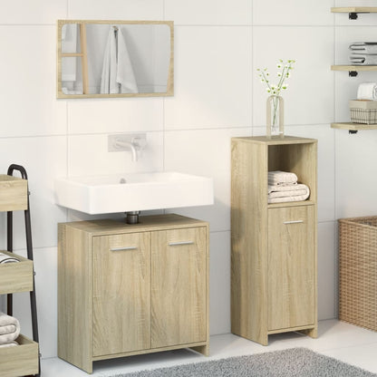 Set Mobili da Bagno 3 pz Rovere Sonoma in Legno Multistrato | homemem39