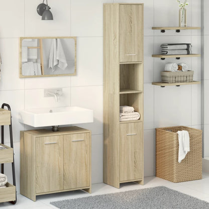 Set Mobili da Bagno 3 pz Rovere Sonoma in Legno Multistrato | homemem39