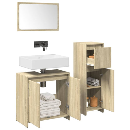 Set Mobili da Bagno 3 pz Rovere Sonoma in Legno Multistrato | homemem39