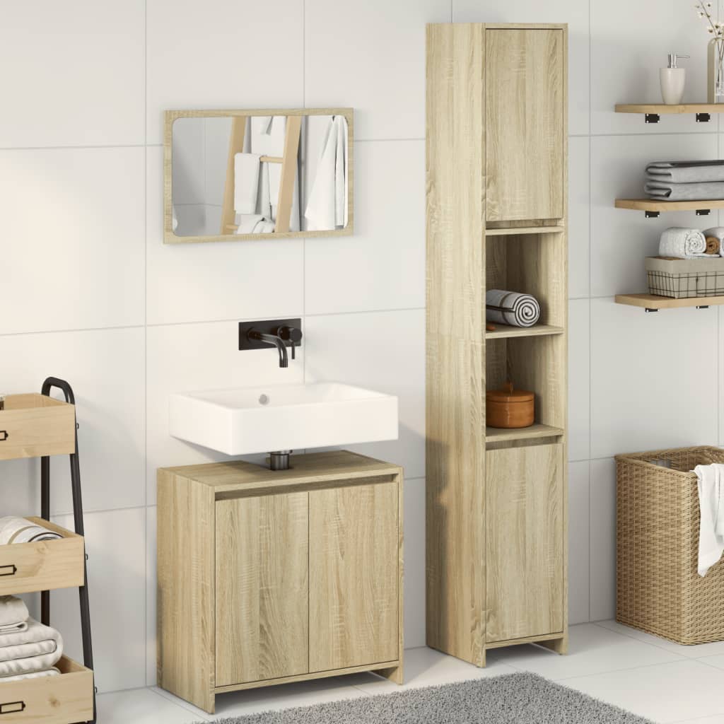 Set Mobili da Bagno 3 pz Rovere Sonoma in Legno Multistrato | homemem39