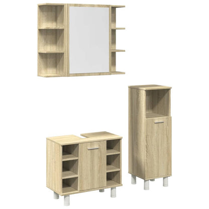 Set Mobili da Bagno 3 pz Rovere Sonoma in Legno Multistrato