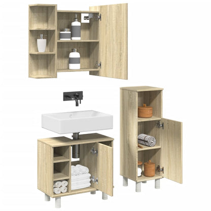 Set Mobili da Bagno 3 pz Rovere Sonoma in Legno Multistrato