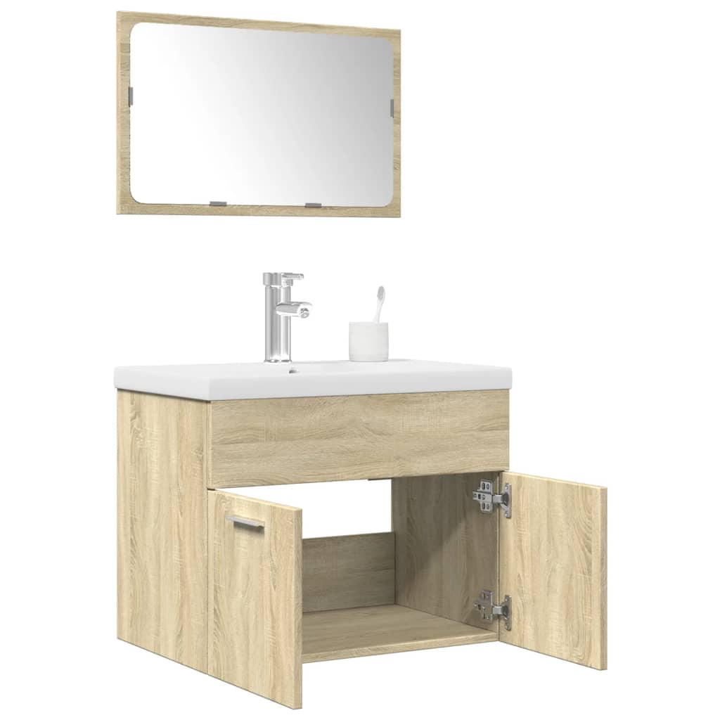 Set Mobili da Bagno 3 pz Rovere Sonoma in Legno Multistrato