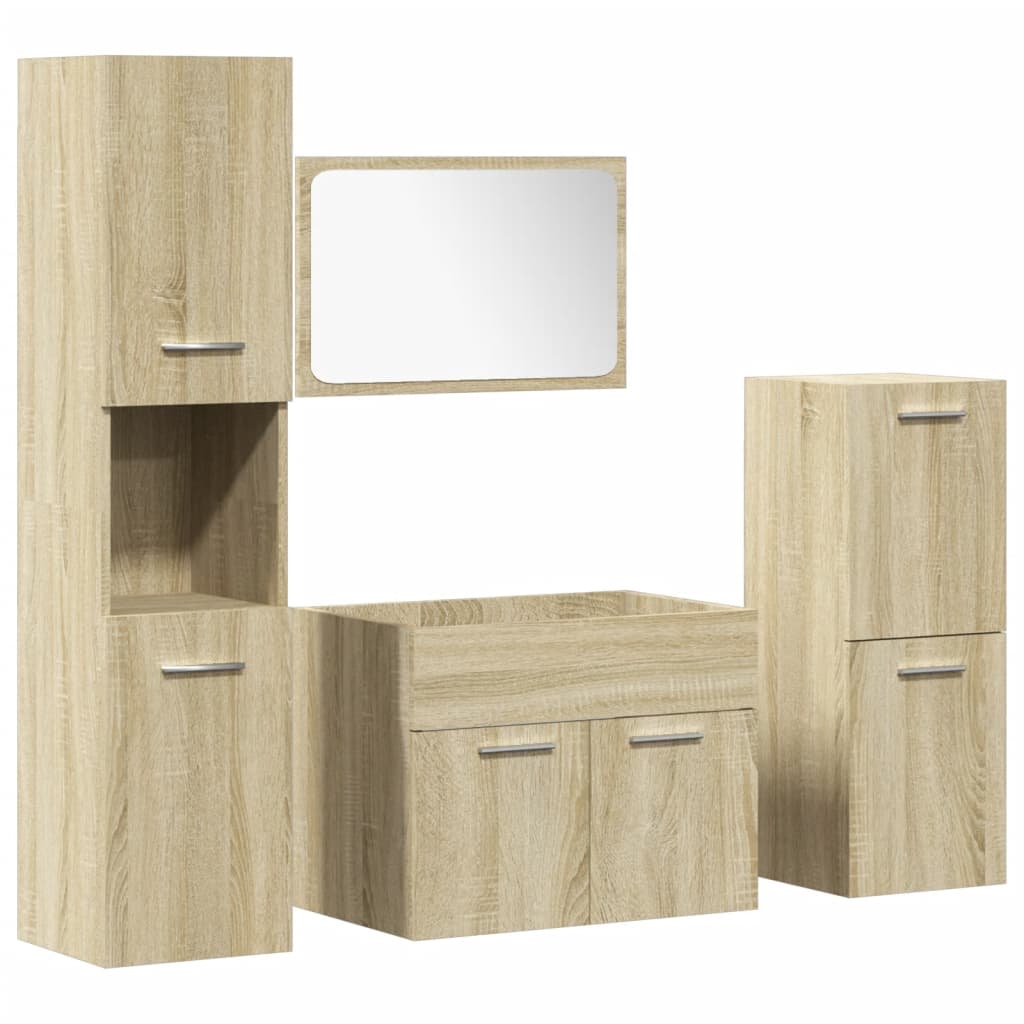 Set Mobili da Bagno 4 pz Rovere Sonoma in Legno Multistrato