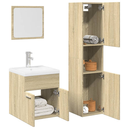 Set Mobili da Bagno 3 pz Rovere Sonoma in Legno Multistrato | homemem39