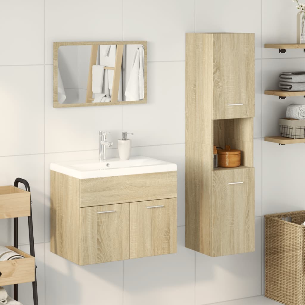 Set Mobili da Bagno 3 pz Rovere Sonoma in Legno Multistrato