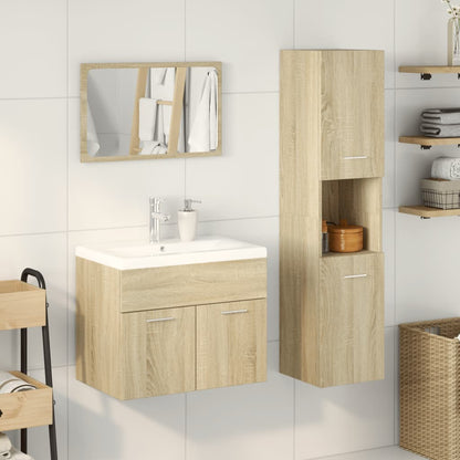 Set Mobili da Bagno 3 pz Rovere Sonoma in Legno Multistrato