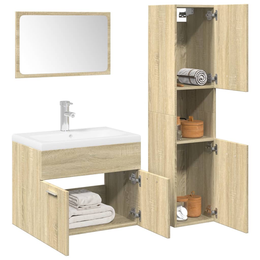 Set Mobili da Bagno 3 pz Rovere Sonoma in Legno Multistrato