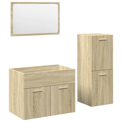 Set Mobili da Bagno 3 pz Rovere Sonoma in Legno Multistrato