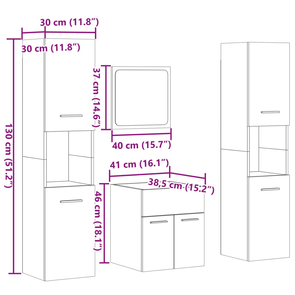 Set Mobili da Bagno 4 pz Rovere Sonoma in Legno Multistrato | homemem39