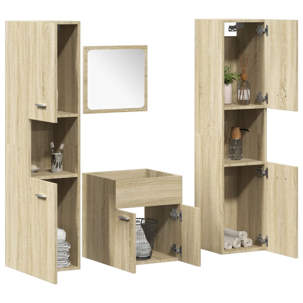 Set Mobili da Bagno 4 pz Rovere Sonoma in Legno Multistrato | homemem39