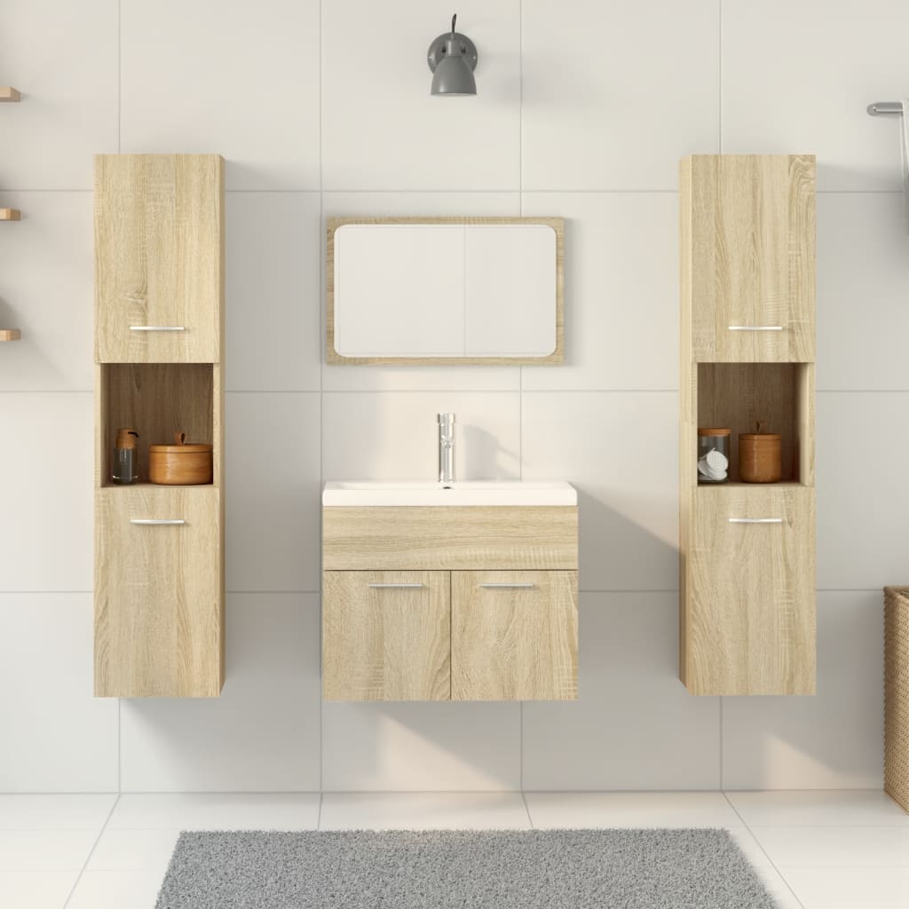Set Mobili da Bagno 4 pz Rovere Sonoma in Legno Multistrato