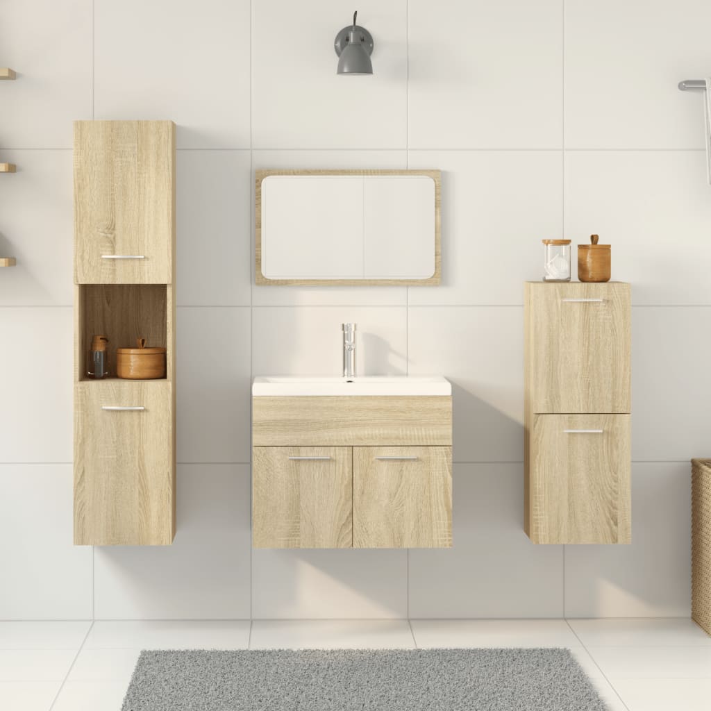 Set Mobili da Bagno 5 pz Rovere Sonoma in Legno Multistrato