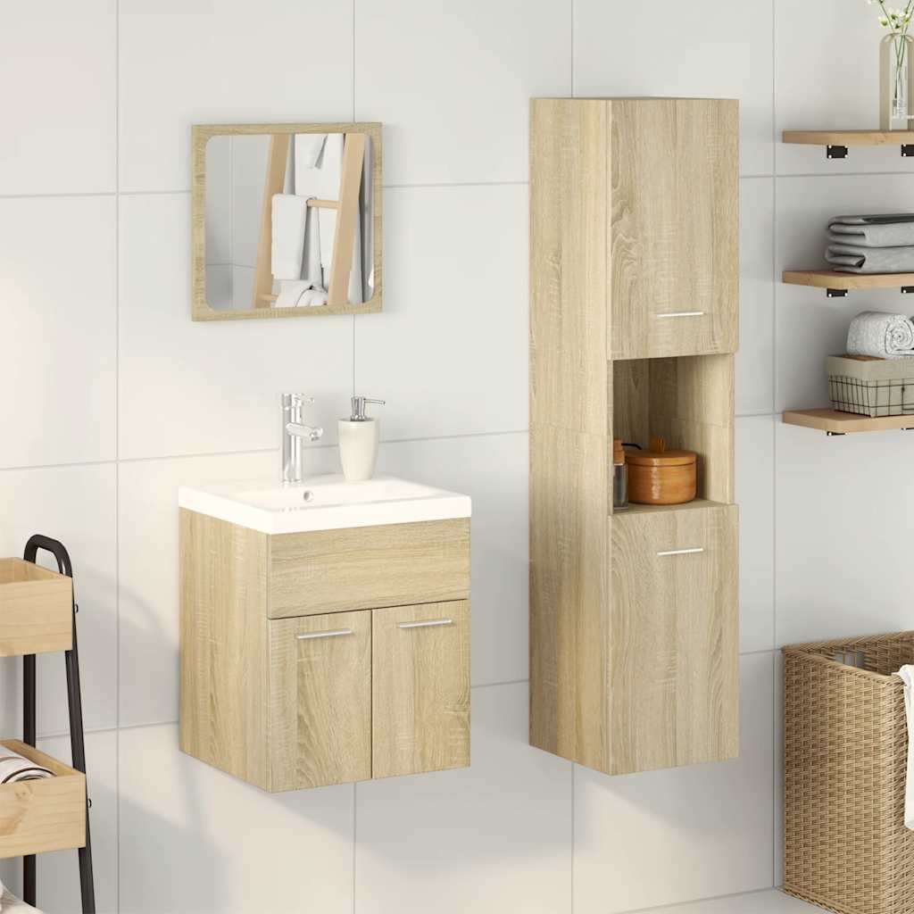 Set Mobili da Bagno 4 pz Rovere Sonoma in Legno Multistrato | homemem39