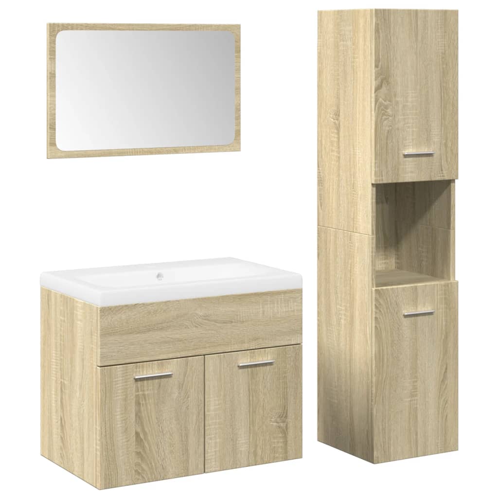 Set Mobili da Bagno 4 pz Rovere Sonoma in Legno Multistrato