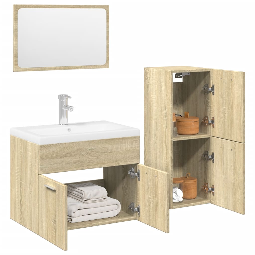 Set Mobili da Bagno 4 pz Rovere Sonoma in Legno Multistrato