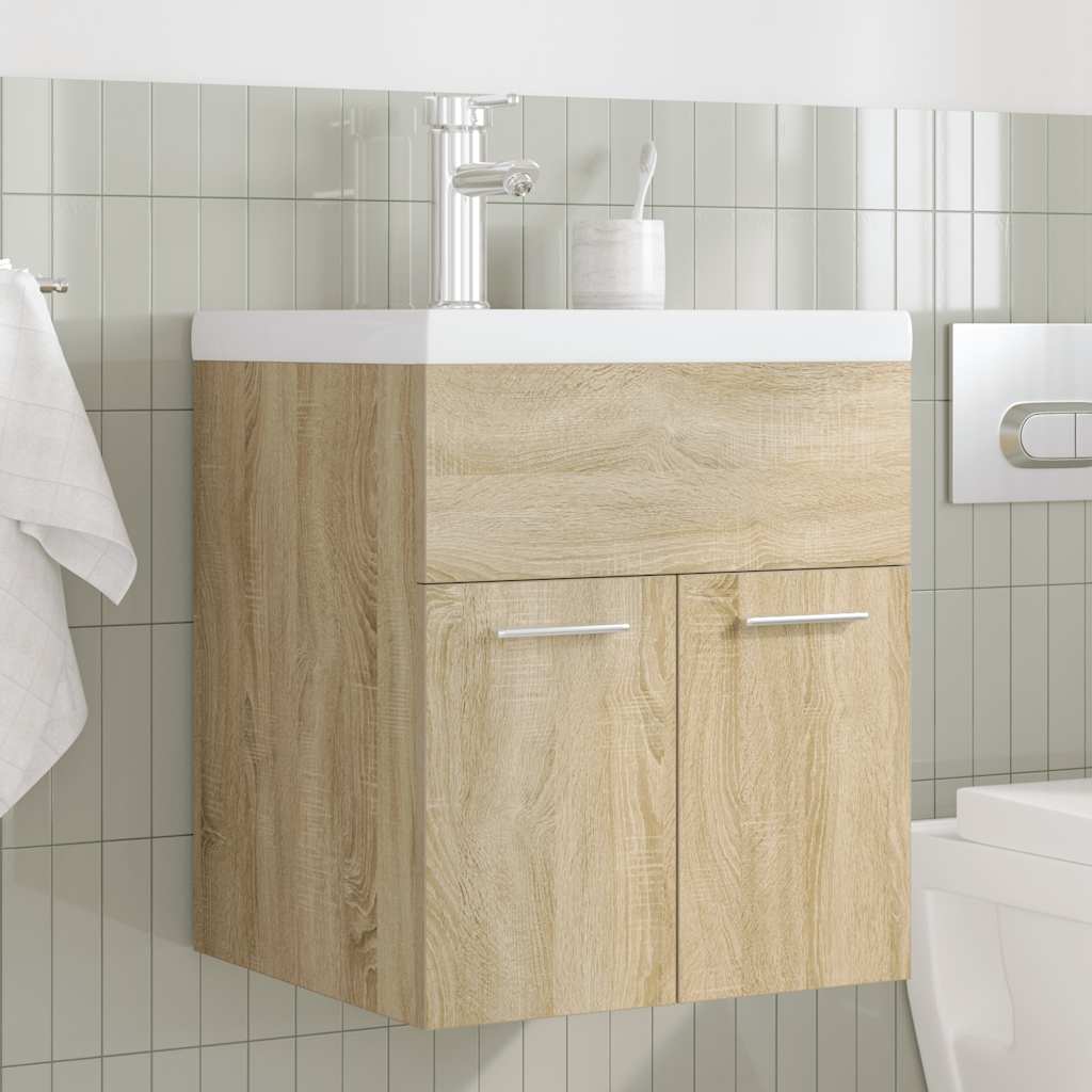 Mobile da Bagno con Lavabo Integrato e Rubinetto Rovere Sonoma | homemem39