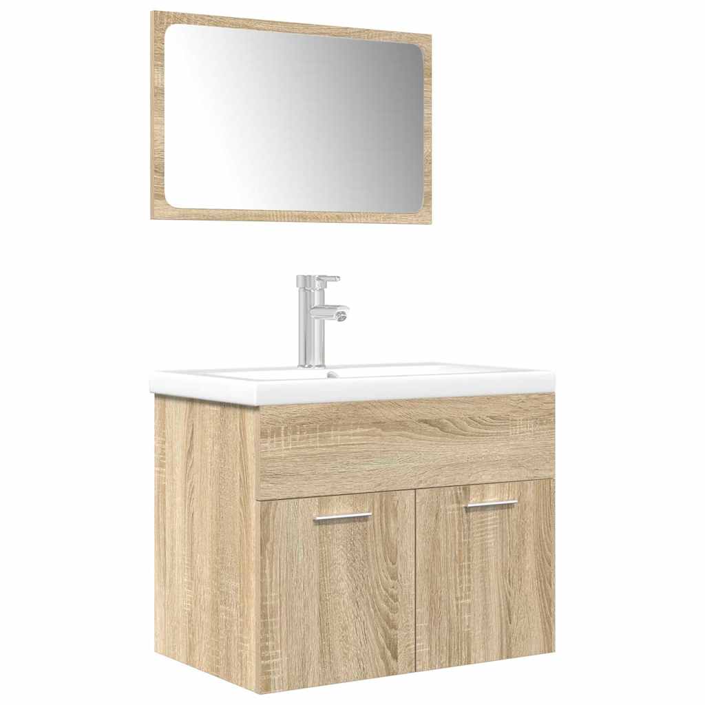Set Mobili da Bagno 3 pz Rovere Sonoma in Legno Multistrato