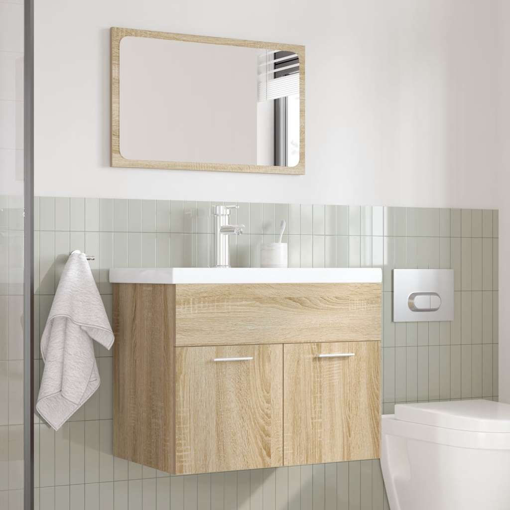 Set Mobili da Bagno 3 pz Rovere Sonoma in Legno Multistrato