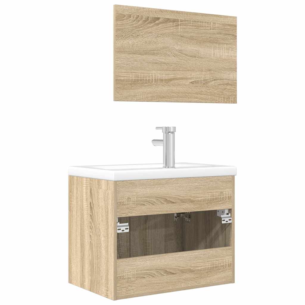Set Mobili da Bagno 3 pz Rovere Sonoma in Legno Multistrato