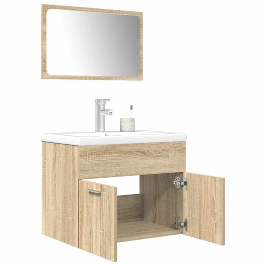 Set Mobili da Bagno 3 pz Rovere Sonoma in Legno Multistrato